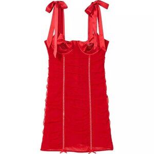 New! Victoria's Secret Red Wicked Open-Cup Ruched Slip Teddy 20008